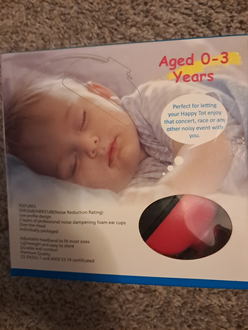 Infant Noise-Reducing Ear Protection - Red and Black